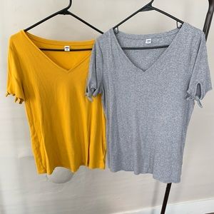 2 for $10 Plus Size Old Navy V Neck Ribbed Tees with Tie Sleeve Detail